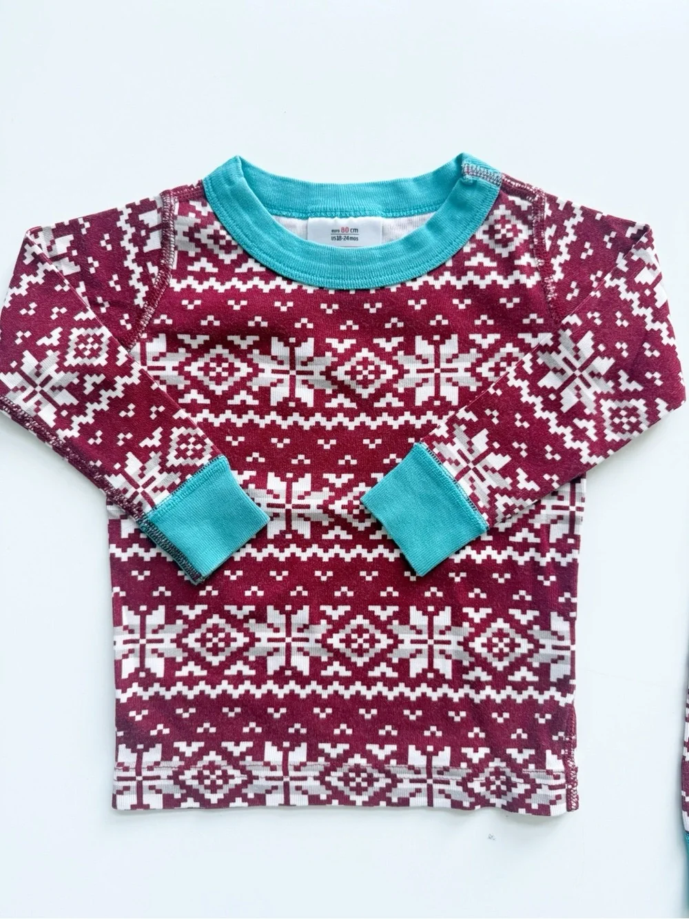Hanna Andersson Red and White Fair Isle Holiday Pajamas size 18-24M
